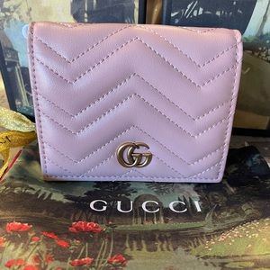 GG Marmont card case wallet in Dusty Pink Leather For Sale